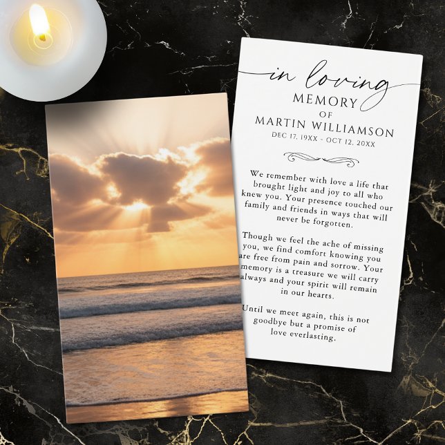Beach Sunset Funeral Memorial Sympathy Prayer Card (Créateur téléchargé)