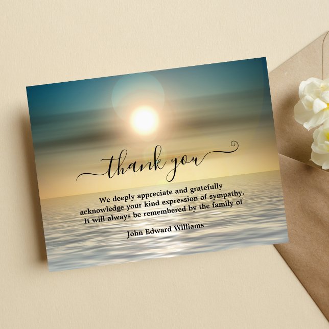 Beach Sunset Funeral Thank You Card  (Beach Sympathy Thank You Card)