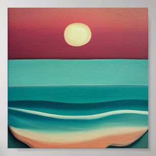 Beach sunset minimalist art poster