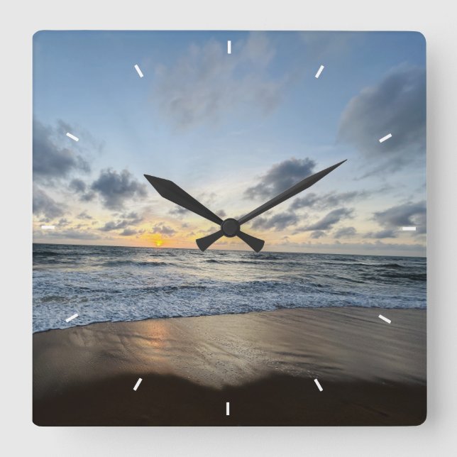 Beach Sunset Ocean Coastal Decor Tropical gift Square Wall Clock (Front)