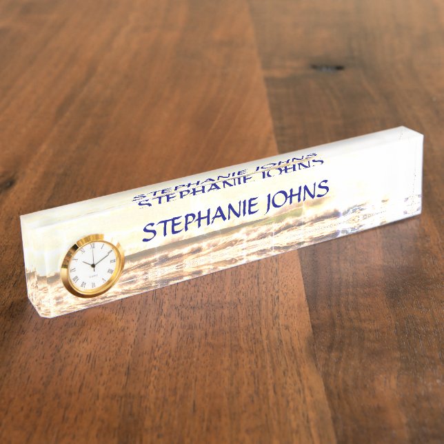 Beach Sunset Ocean Name Template Sparkling Modern Nameplate (Side)