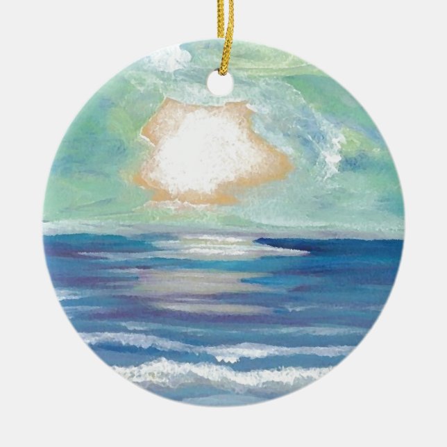 Beach Sunset Ocean Sea Surf Sun Gifts Ceramic Ornament (Front)