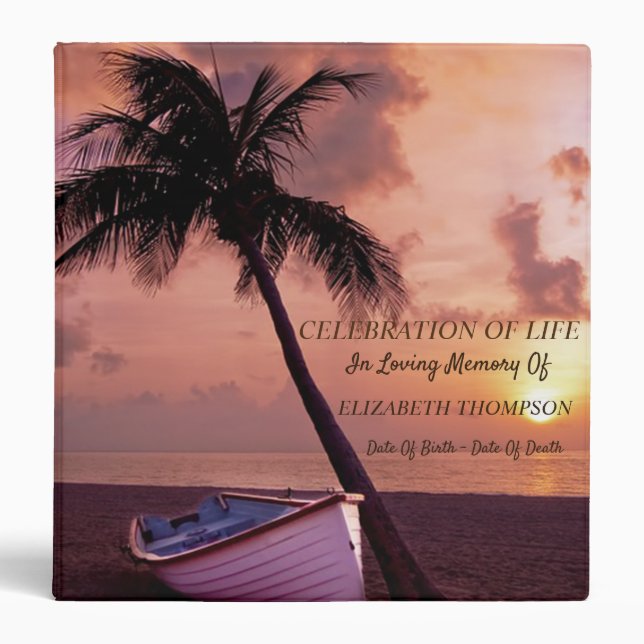 Beach Sunset Palm Celebration of Life Binder (Front)