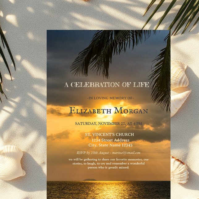 Beach Sunset Palm Celebration Of Life  Invitation (Creator Uploaded)