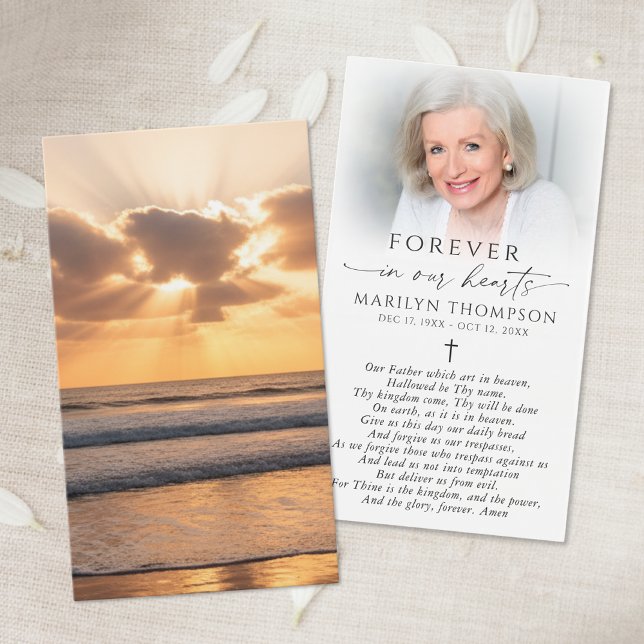 Beach Sunset Photo Cross Funeral Prayer Card (Créateur téléchargé)