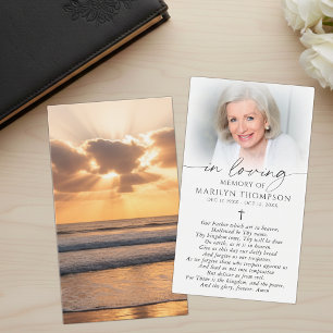 Beach Sunset Photo Cross Memorial Prayer Card