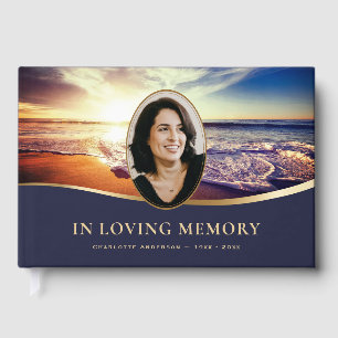 Beach Sunset Photo Funeral Memorial Guest Book
