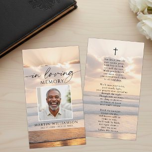 Beach Sunset Photo In Loving Memory Prayer Card