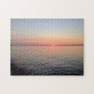 Beach Sunset Pink Photo Jigsaw Puzzle