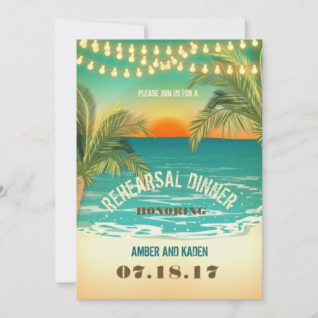 Beach Sunset Rehearsal Dinner Invitation (Front)