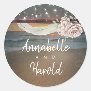 Beach Sunset Romantic Summer Wedding Classic Round Sticker