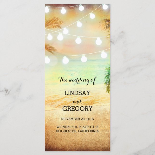 beach sunset romantic wedding programs (Front)
