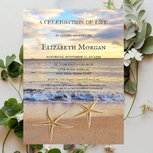 Beach Sunset Sea stars Celebration Of Life  Invitation