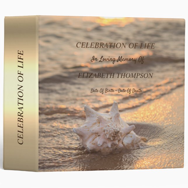 Beach Sunset Seashell Celebration of Life  Binder (Front/Spine)