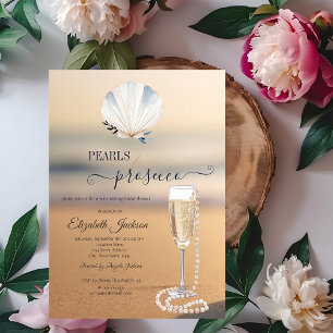 Beach Sunset Seashell Pearls & Prosecco Invitation