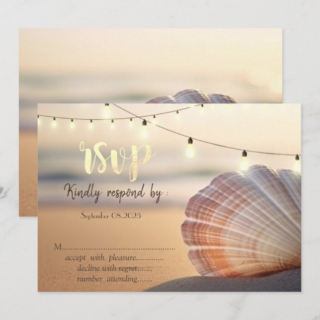 Beach Sunset Seashell RSVP  Invitation (Front/Back)