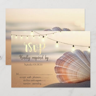 Beach Sunset Seashell RSVP  Invitation