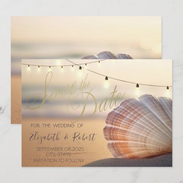  Beach Sunset Seashell Save The Date (Front/Back)