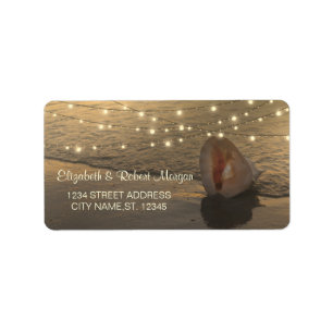 Beach Sunset Seashell String Lights Label