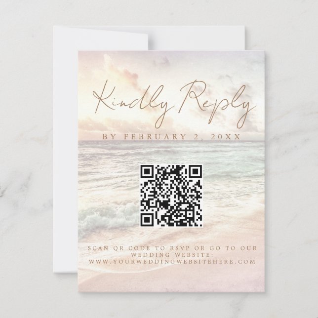 Beach Sunset Seaside Wedding Scan Code RSVP Card (Front)