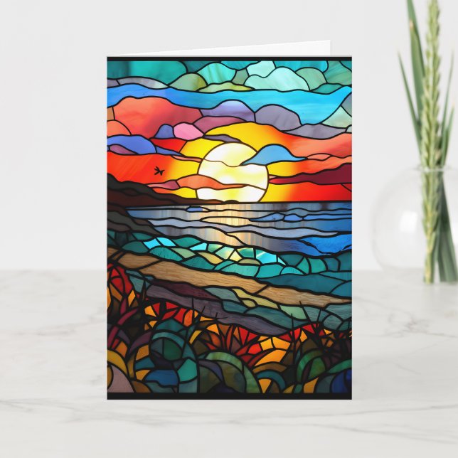 Beach Sunset Stained Glass Design Notecard (Front)