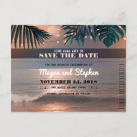 Beach Sunset String Lights Palms Save the Date