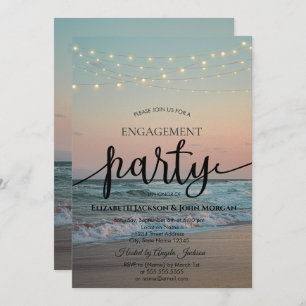Beach Sunset,String Lights Script Engagement   Invitation