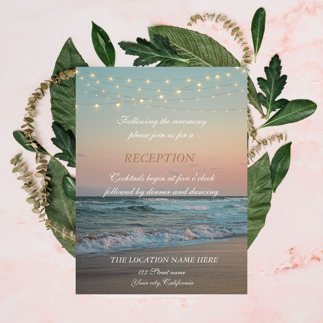 Beach Sunset,String Lights Script Reception  Invitation (Creator Uploaded)