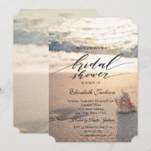Beach Sunset String Lights Seashell Bridal Shower Invitation