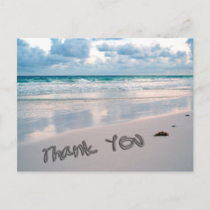 Beach Sunset Thank You Sand Writing Postcard