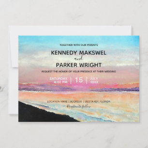 Beach Sunset Theme Wedding Invitation