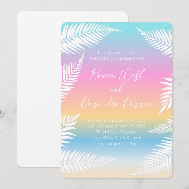 Beach Sunset Tropical Palm Leaf Wedding Invitation (Front/Back)