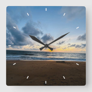 Beach Sunset Wall Clock   Ocean Coastal Decor 