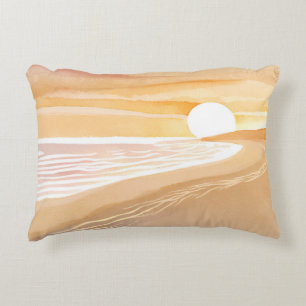 Beach Sunset Watercolor   Beautiful Yellow  Accent Pillow