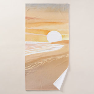 Beach Sunset Watercolor   Beautiful Yellow Bath Towel