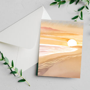 Beach Sunset Watercolor   Beautiful Yellow Card