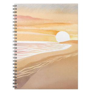 Beach Sunset Watercolor Beautiful Yellow Notebook