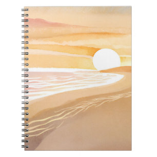 Beach Sunset Watercolor Beautiful Yellow Ocean Notebook