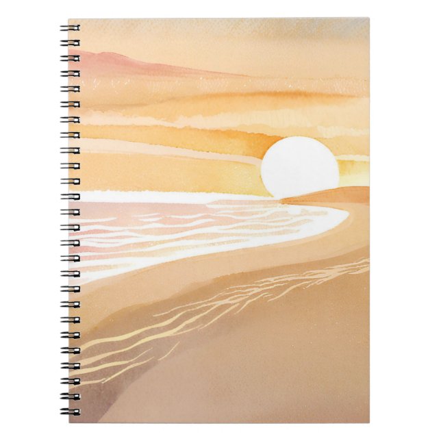 Beach Sunset Watercolor | Beautiful Yellow Ocean Notebook (Front)
