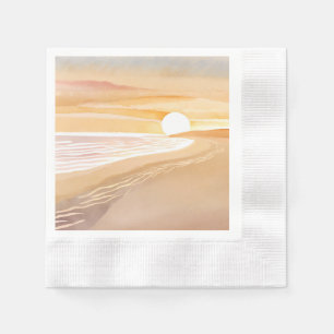 Beach Sunset Watercolor   Beautiful Yellow Painted Napkin