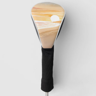 Beach Sunset Watercolor   Beautiful Yellow Sea Golf Head Cover