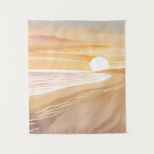 Beach Sunset Watercolor   Beautiful Yellow  Tapestry