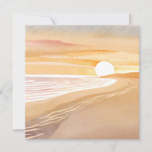 Beach Sunset Watercolor Beautiful Yellow Thank You Card