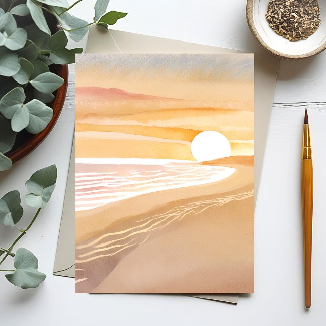 Beach Sunset Watercolor | Beautiful Yellow Vacay Postcard (Creator Uploaded)