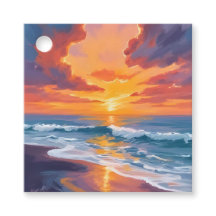Beach Sunset Watercolor Ocean Painting