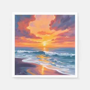 Beach Sunset Watercolor Ocean Painting Napkin