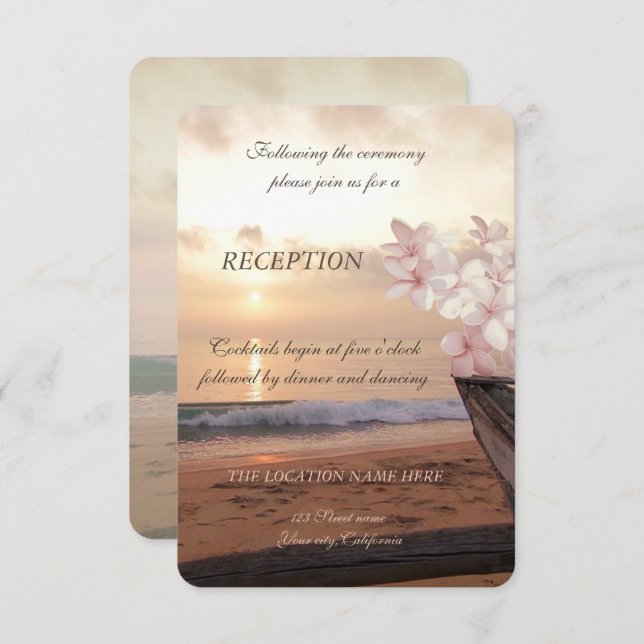 Beach Sunset Wedding,Plumeria Reception Invitation (Front/Back)