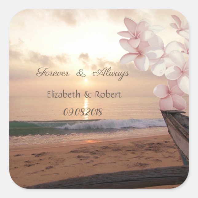 Beach Sunset   Wedding,Plumeria Square Sticker (Front)