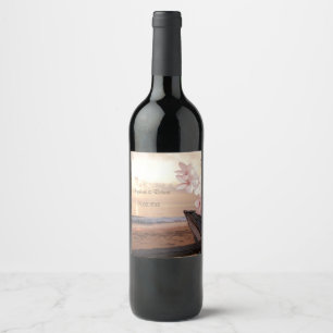 Beach Sunset Wedding,Plumeria Wine Label