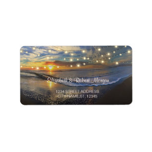 Beach Sunset Wedding, String Lights Label